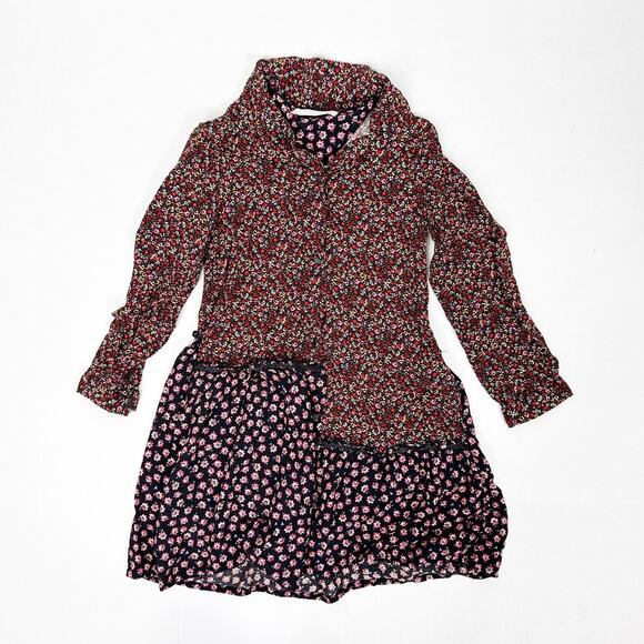 Zara Girls Mixed Floral Dress Girls‎ 7 Multicolor Red Navy Long Sleeve - Picture 1 of 5